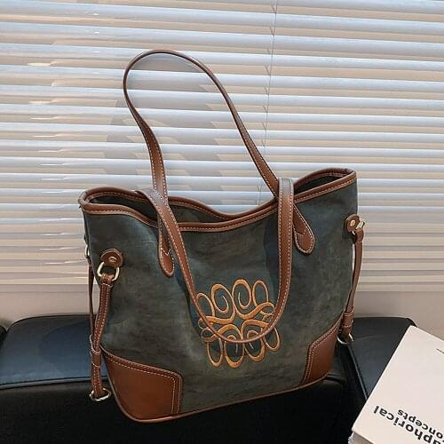 Trendy Retro Suede Patchwork Big Tote Shoulder Bags For Women Large Capacity High Quality Ladies Shopper Purses And Handbag 2021