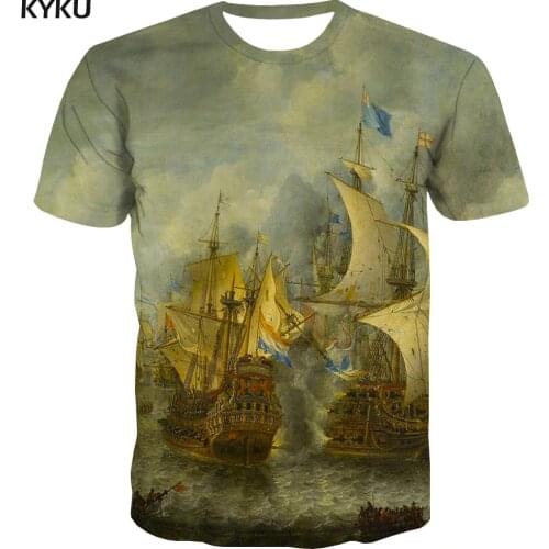 KYKU Sail T shirt Men War Tshirts Casual Cloud T-shirts 3d Ocean Tshirt Printed Short Sleeve Hip hop Casual Tops Streetwear Tops