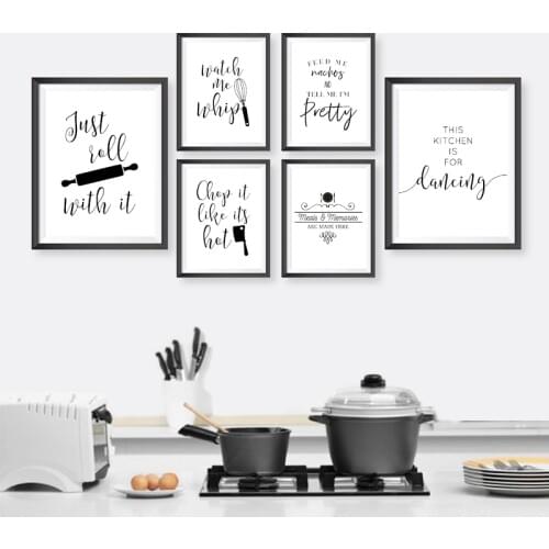Kitchen Typography Wall Art Canvas Painting Black White Minimalist Quotes Posters And Prints Wall Pictures Kitchen Decoration