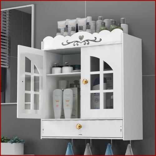 Wall Mount Bathroom Cabinet Wooden Medicine Cabinet Storage Organizer With Hook