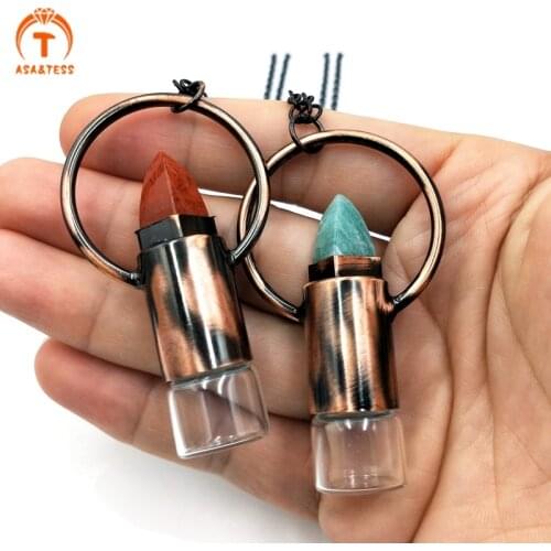 Natural Stone Rollerball Bottle Perfume Pendants Antique Bronze Necklace Antique Copper Essential Oil Diffuser Crystal Vial