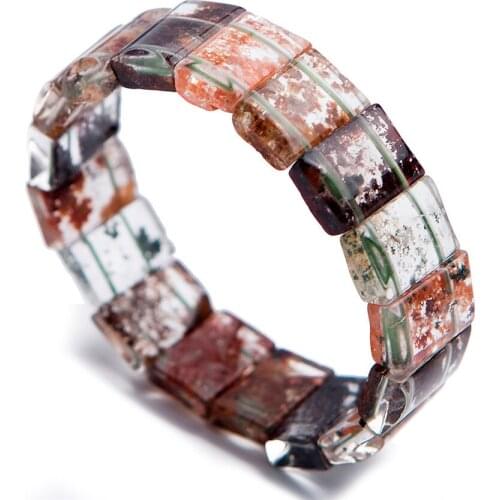 Colorful Natural Phantom Quartz Bracelet Bangle Women Men Female Stretch Rectangle Beads Crystal Bangle Bracelet AAAAA