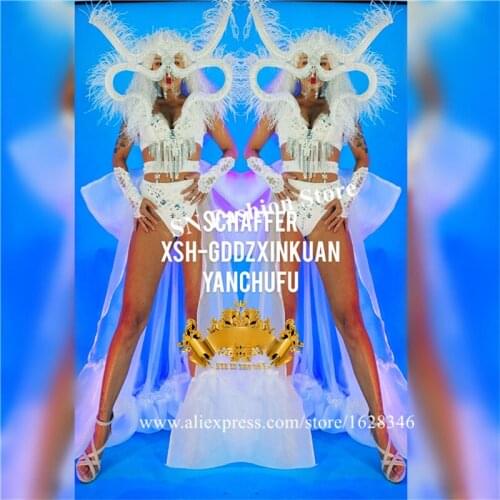M33 New Year singer stage show wears cloak white angel performance dresses bikini dj club show ballroom dance feather costumes