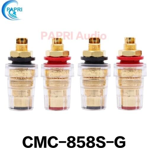 PAPRI 4PCS Pure Brass Gold Plated CMC-858S-G Speaker Tube Amplifier Binding Post Terminal Connector Short Hread