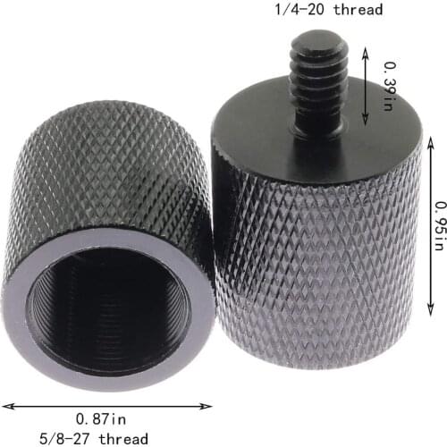 2pcs 5/8 Female to 1/4 Male Microphone Stand Conversion Aluminum Screw Adapter in Black