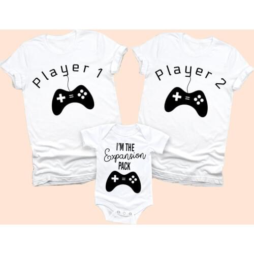 Player 1 Player 2 Expansion Pack Family Gamer Pregnancy Announcement Shirt Funny Family Pregnancy Family Shirt Set Video Games