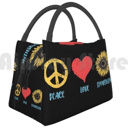 Portable Insulation Bag Sunflower Peace Sign Love Sunshine Vintage Hippie 60S 70S Protective Fabric Peace
