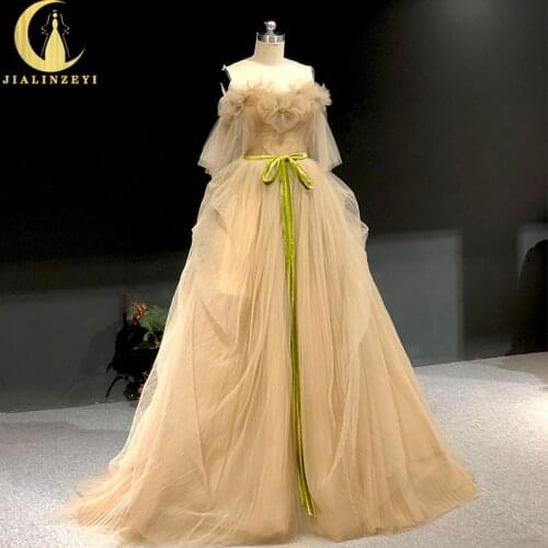 Rhine real Pictures Strapless Brown Tulle Floor Length שמלות ערב 2021 יוקרתיות robe de soiré evening dressese de mariage