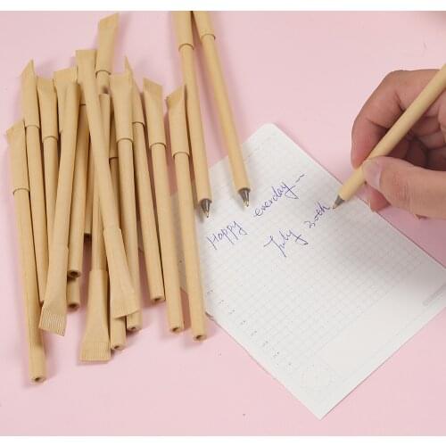 20Pcs Simple Kraft Paper Environmental Ballpoint Pens Black Blue Ink Refill Writing pens Stationery Gift School Office Supply