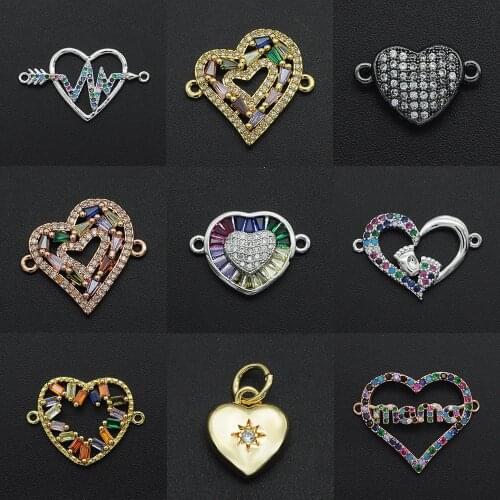 Fabulous Diy Double Heart CZ Charms Wholesale Heartbreak Necklace Pendant Zircon Angel Wings Connector For Jewelry Making