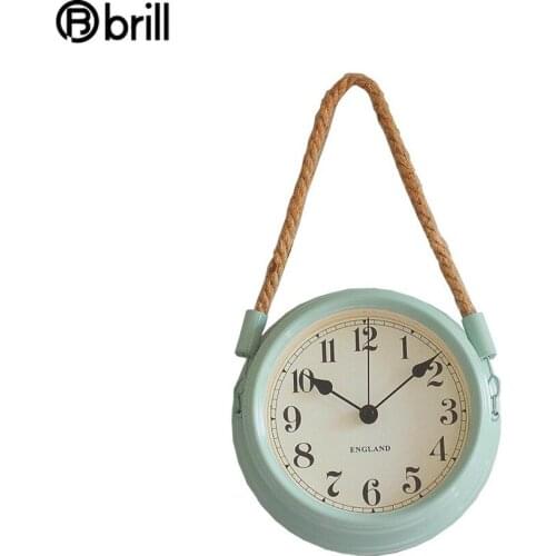 Modern Wall Clock Metal Vintage Shabby Chic with Rope Creative Silent Clocks Wall Home Decor Living Room Reloj Pared Decorativo