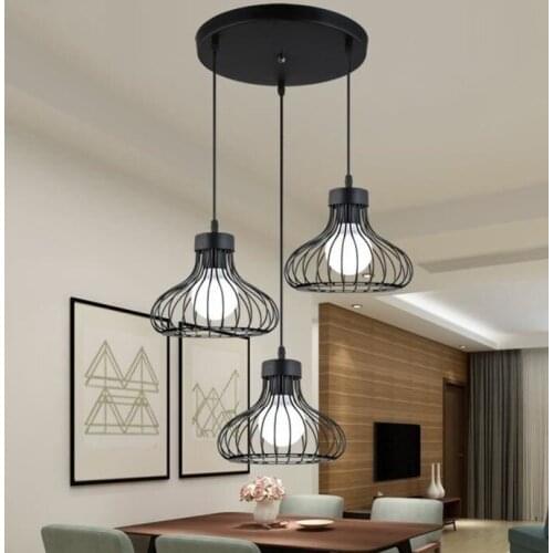 Led Chandelier Metal Wire Iron Lampshade Retro Chandelier Vintage Lamp Cage Hanging Lamp Black Fashion Bedroom Lampshade HWC