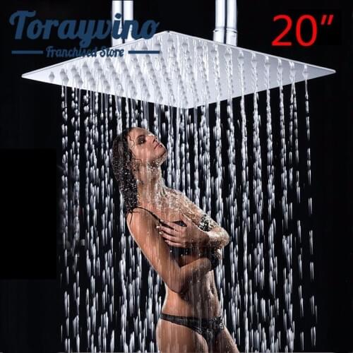 Torayvino Bathroom Faucet Shower Head Stainless Steel 20 Inch Set Square Rainfall Single Fixed Support Type Holder Dual Control