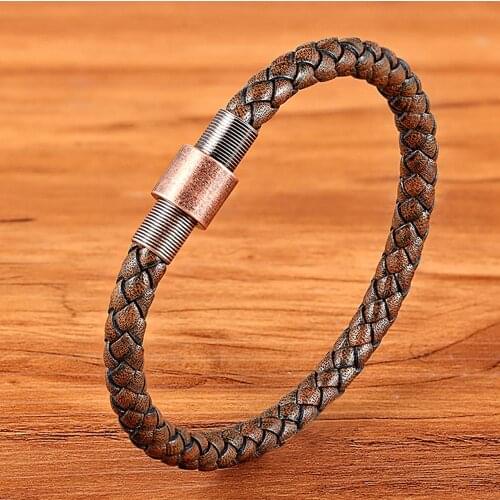 TYO Classic Stainless Steel Magnet Clasp Personality Punk Fashion Jewelry Men Bracelet Italy Genuine Leather Watch 5 Colors