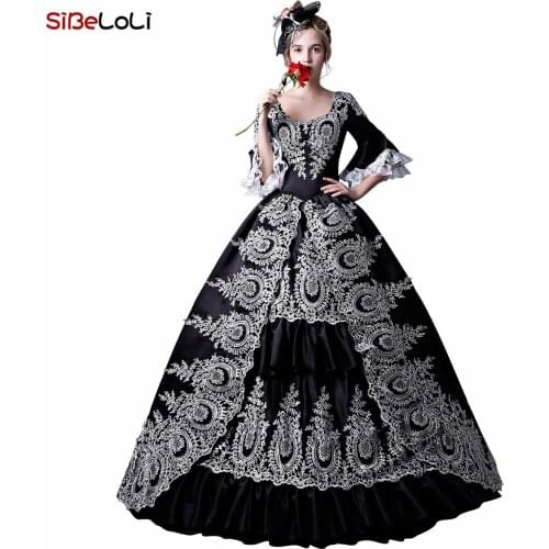 Upscale Halloween Masquerade Black Gown Medieval Renaissance Gothic Long Dresses Circus Theater Costume
