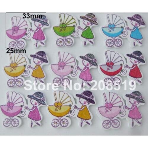 WBNOVS 120pcs lovely girls buttons with sewing hole printed wood button home decoration