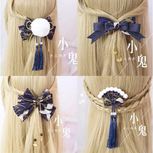 Japanese hot stamping crane tassel hair accessories headdress hair ball hairpin hair ring fan hair ball edge clip COS