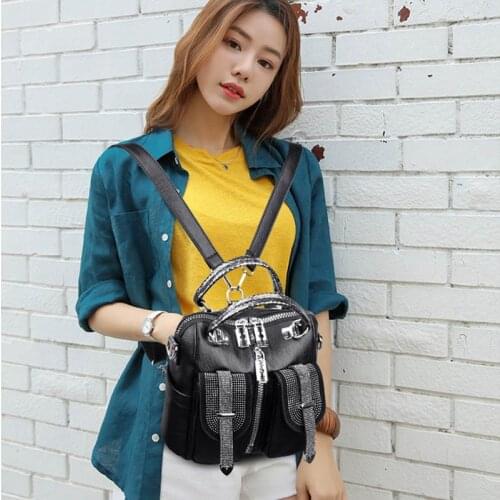 Female Small School Bag for Girls High Quality Shoulder Bags for Women 2021 Luxury Double Pocket Women Leather Backpack