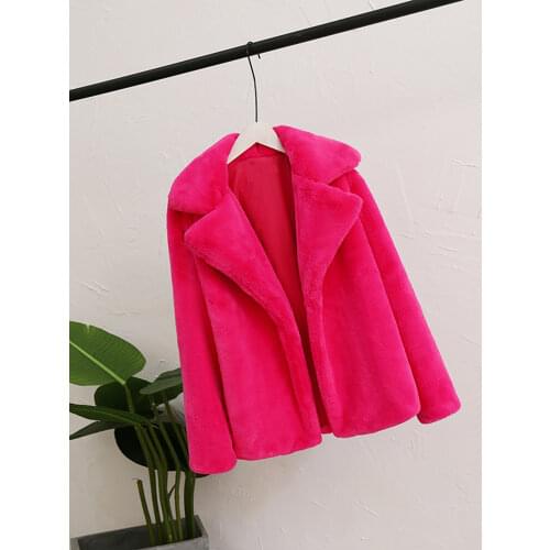 ZADORIN Plus Size Preppy Style Women Winter Warm Furry Loose Pink Faux Fur Coat Solid Lapel Fake Fur Jacket Female Outerwear