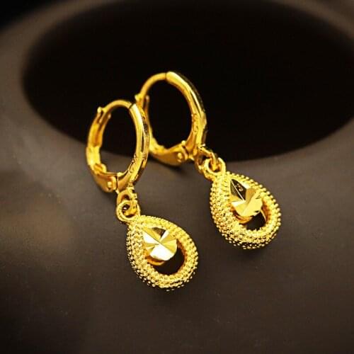 KOREAN FASHION WOMENS WEDDING EARRING ELEGANT WATER DROPLET EAR CLIP14K YELLOW GOLD PENDANT CLIP EARRINGS FINE JEWELRY GIFTS