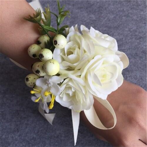 WeddingBobDIY Artificial Rose Flower Bride wrist Corsages Women Wrist Bracelet Wedding Hand Flowers Home Party Decoration