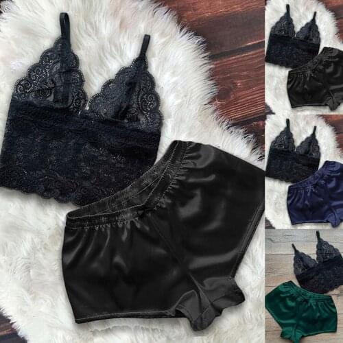 Y25 Women Underwear Set Lingerie Set Lace Velvet Camisole Pajamas Sleepwear Hollow Shorts Set S-2xl Кружевное Белье