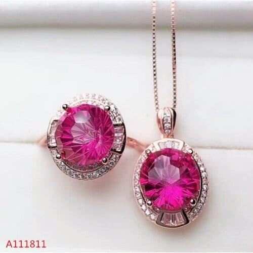 KJJEAXCMY boutique jewels 925 pure silver inlaid natural pink topaz lady Pendant + Ring Kit support test