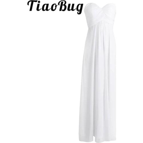 TiaoBug Women Ladies Embroidered Formal Party Ball Gown Prom Princess Bridesmaid Wedding Chiffon Maxi White Summer V-Neck Dress