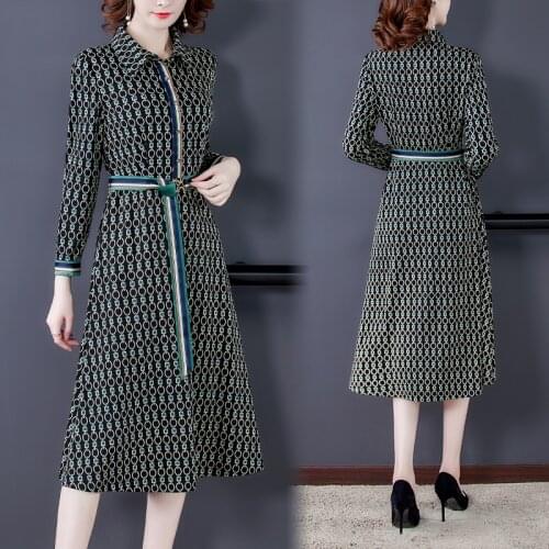 Spring Autumn Knitting Cotton Office Lady Dress Women Korean Vintage Bodycon Midi Shirt Dress 2021 Elegant Casual Party Vestidos
