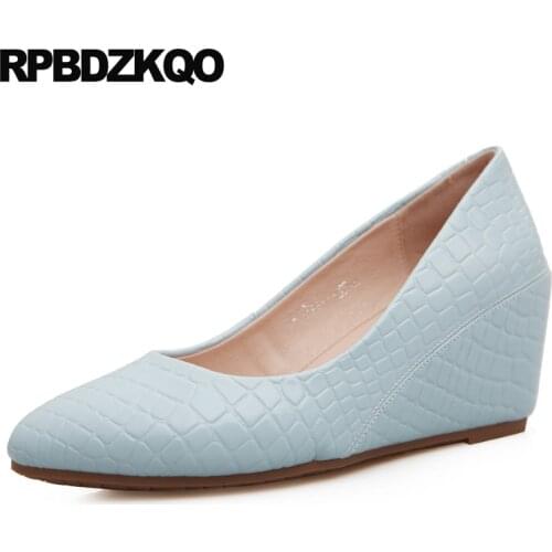 Snake Court White Wedge Shoes Pointed Toe Women High Heels Sweet Snakeskin 2018 Classic Office Gray Size 4 34 Pumps Blue Work