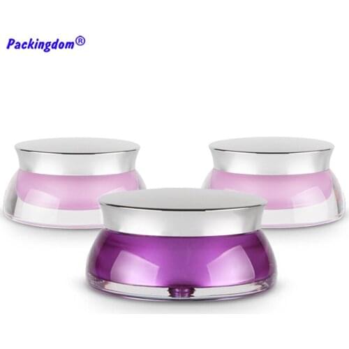 10pcs Acrylic Cream Jar Empty Pink Cosmetic Packing Containers Flying Disk Shape Foil Caps Purple Plastic Packaging Pot 15g 30g