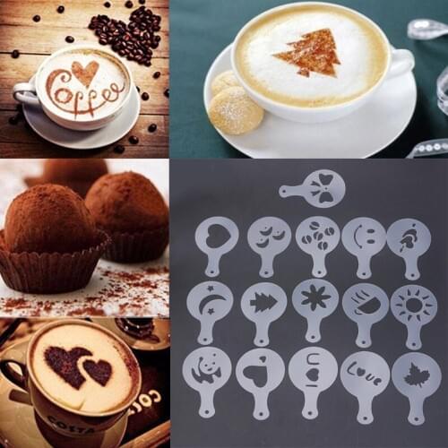 16Pcs/set Coffee Latte Mold Dusting Pad Latte Cappuccino Coffee Stencils DIY Cake Cookie Model Kitchen Art Baking Tools