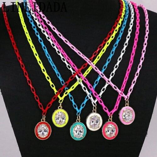 5Pcs Fashion Brass Plated Gold Zircon Enamel Color Oval Pendant Charms For Women Jewelry Necklace