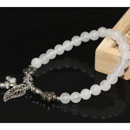 6mm natural white stone chalcedony jades strand bracelet round beads accessory elastic wholesale price jewelry 7.5inch B1958