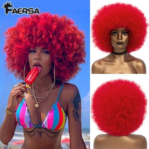 Short Hair Afro Kinky Curly Wigs With Bangs For Black Women African Synthetic Ombre Glueless Cosplay Women Short Fluffy Wigs