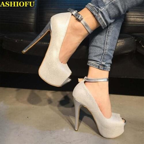 ASHIOFU Handmade Real-photos Ladies High Heel Pumps Peep-toe Sexy Office Prom Shoes Platform Club Evening Fashion Dress Shoes