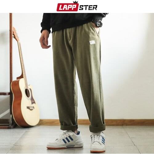 LAPPSTER Men Causal Harajuku Vintage Harem Pants 2021 Mens Hip Hop Streetwear Wide Leg Joggers Pants Male Y2k Kpop Sweat Pants