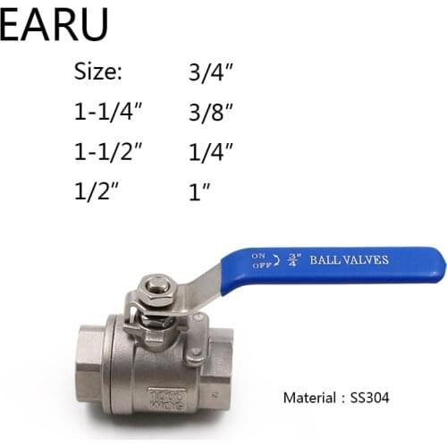 BSPT 1/4" 3/8" 1/2" 3/4" 1" 1-1/4" 1-1/2" Female Stainless Steel SS304 2P Full Port Ball Valve with Vinyl Handle Thread Valves