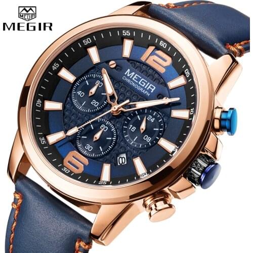 MEGIR Luxury Mens Watch Top Brand Sport Quartz Men Watches Chronograph Waterproof Man Leather Date Wristwatch Relogio Masculino