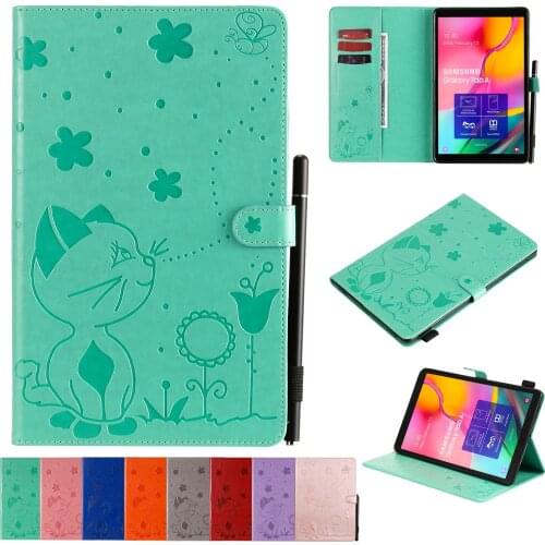 Tablet For Samsung Galaxy Tab A 10 1 2019 Case Kawaii Bee Cat PU Leather Cover For Galaxy Tab A 10.1 2019 T510 T515 10 1 inch