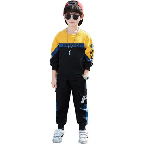 Kids boys sports suit hedging letters printed sweater coat + pants 2pcs sets new spring / autumn big virgin suit