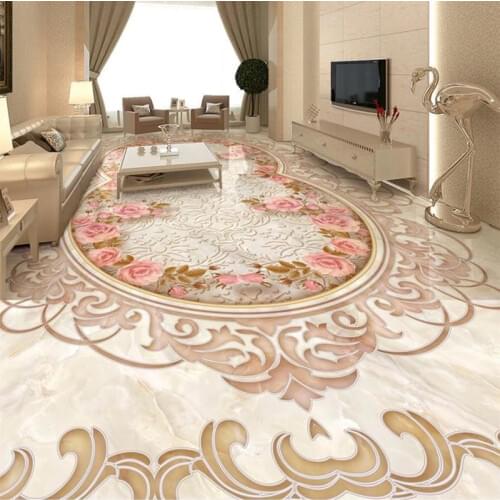 Photo Wallpaper European Style Luxury Floral Pattern Marble Floor Mural Sticker Living Room Bedroom PVC Self Adhesive Floor Tile