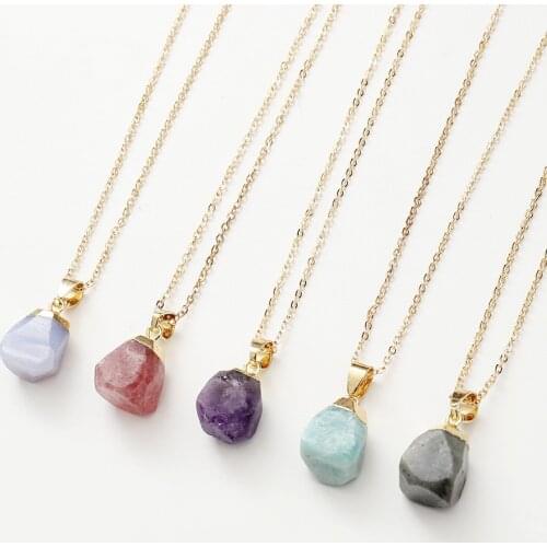 Geometric Natural Stone Necklace Lapis Green Aventurine Rose Quartzs Crystal Pendant Ladies Necklace Alloy Metal Chain Jewelry