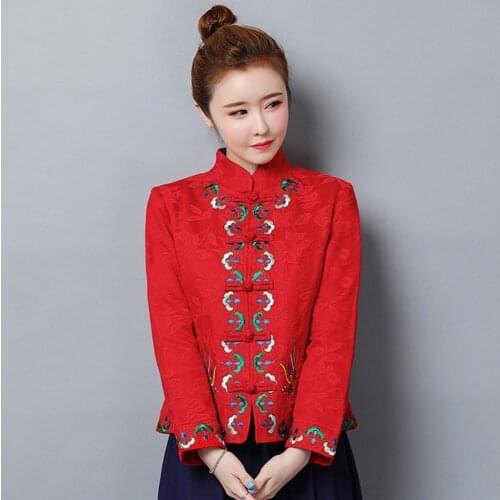 Chinese New Year Clothes For Women Cheongsam Top Folk Embroidery Retro Chinese Mandarin Jacket Oriental Style Clothing TA1919