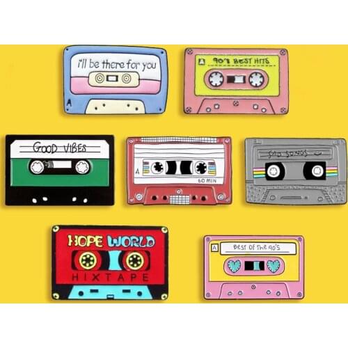 90s Hits Song Tape Metal Enamel Brooch Hipster Singer Classic Tape Badge Retro Trendy Costume Backpack Hat Jewelry Gift