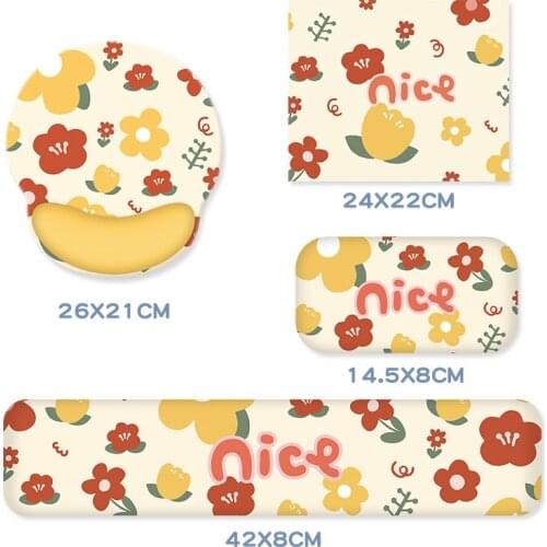 Yellow flower mouse pad wristband girl hand rest memory foam anti-mouse hand thickening writing office keyboard trumpet