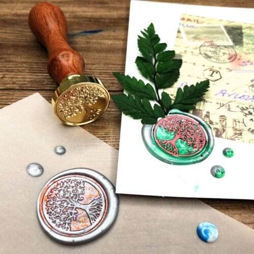 Brass Head Sealing Stamp Wood Handle Sealing Wax Stamp Wedding Invitation Wax Seal Stamp Christmas Tree Stamps for Scrapbooking