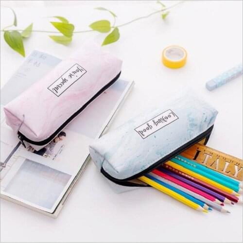 2Pcs Cute PU Leather Pencil Bag Marble Pattern Pen Csae You're Special Office Organizer Stationery Storage School Student Favor