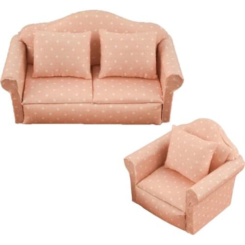 1:12 Miniature Cute Dollhouse Sofa with Pillow Small Dolls Armchair Children Simulation Furniture Toys