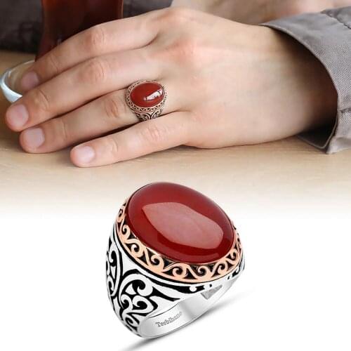 925 Sterling Silver Ring for Men Agate Stone Jewelry Fashion Vintage Gift Onyx Aqeq Mens Rings All Size